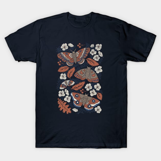 Midnight Rusted Moths T-Shirt by latheandquill